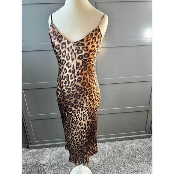 L'agence Jodie Slip Cheetah Silk Lined Midi Dress Women's Brown Size: 2 NWT - Picture 2 of 6
